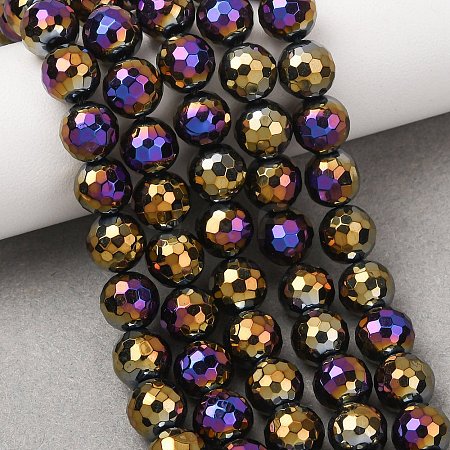 Electroplated Natural Agate Beads Strands G-B191-A07-8mm-04-1