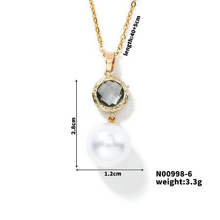 Brass Pave Rhinestone & Imitaiton Pearl Round Pendnat Shiny Women's Necklaces for Women NM0826-6-1