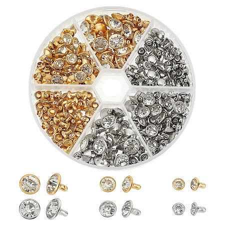 6 Styles Brass Rhinestone Rivets KK-WR0001-28-1