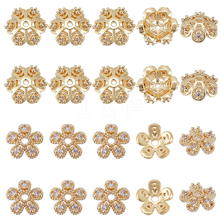 DICOSMETIC 20Pcs 2 Style Brass Micro Pave Clear Cubic Zirconia Fancy Bead Caps KK-DC0001-53-1