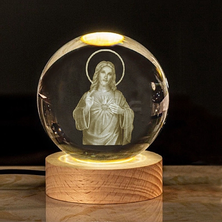 Religious Element Glass Crystal Ball Crystal Ball with Wood Stand PW-WG7CA34-03-1