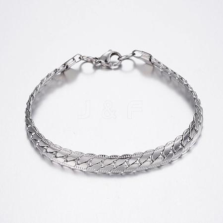 Tarnish Resistant 304 Stainless Steel Curb Chain Bracelets BJEW-H491-03P-1