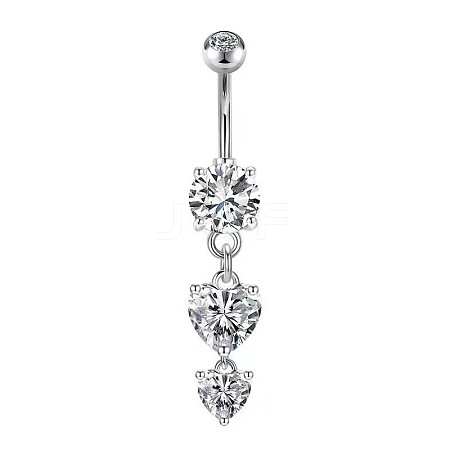 Heart Brass Pave Clear Cubic Zirconia Curved Barbell Dangle Belly Rings FS-WGEB4D3-05-1