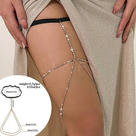 Tassel Alloy Crystal Rhinestone Thigh Chain AJEW-G059-01A-G-1