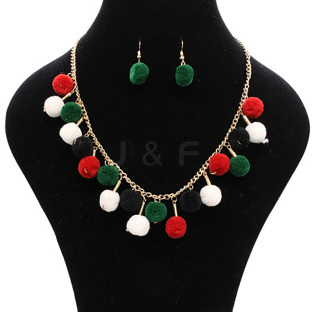 Christmas Polyester Pompom Ball Necklaces & Dangle Earring Sets FS-WG24699-03-1