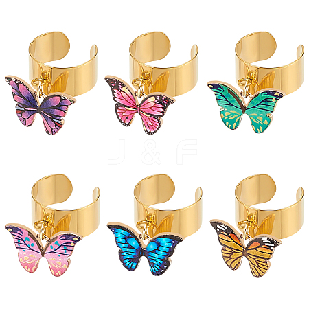 6Pcs 304 Stainless Steel Open Cuff Finger Rings RJEW-UN00026-1