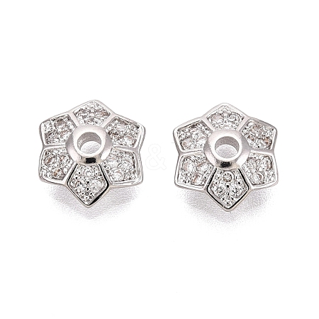 Brass Micro Pave Clear Cubic Zirconia Bead Caps KK-Q071-13P-02-1