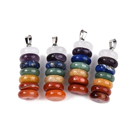 Chakra Theme Natural Amethyst & Topaz Jade & Red Agate & Quartz Crystal & Red Jasper & Lapis Lazuli & Green Aventurine Pendants G-N344-06B-1