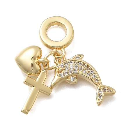 Brass Micro Pave Clear Cubic Zirconia European Dangle Charms KK-D431-033G-G-1