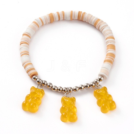 Polymer Clay Heishi Beads Stretch Charm Bracelets BJEW-JB05767-01-1