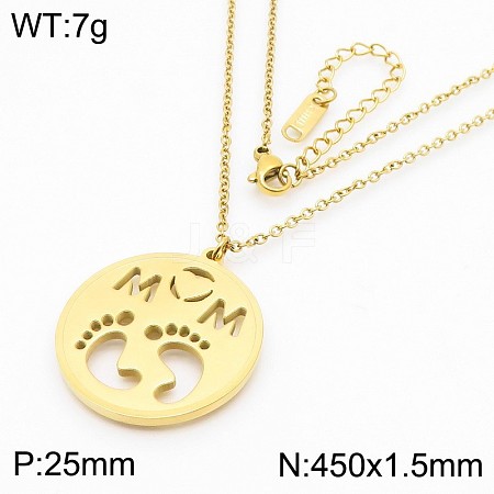 Mother's Day 304 Stainless Steel Hollow Out Flat Round with Word Mom & Baby Feet Pendant Necklaces WGD8F21-09-1