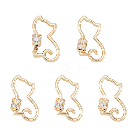 5Pcs Brass Micro Pave Clear Cubic Zirconia Screw Carabiner Lock Charms KK-TA0003-18-1
