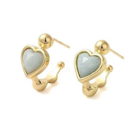 Natural Flower Amazonite Heart Stud Earrings EJEW-K287-01G-06-1