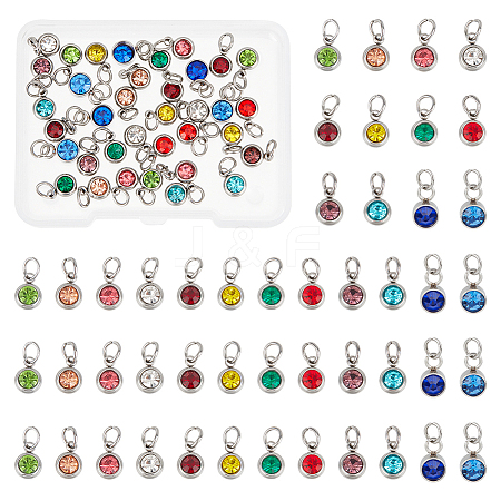 48Pcs 12 Colors 201 Stainless Steel Rhinestone Charms PALLOY-UN00003-1
