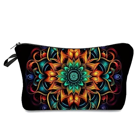 Mandala Flower Print Linen Cosmetic Zipper Pouches PW-WGC854E-02-1