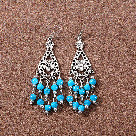 Bohemian tassel turquoise earrings JU8957-3-1