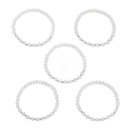 5Pcs Round Glass & CCB Beads Stretch Bracelets for Women BJEW-JB12675-1