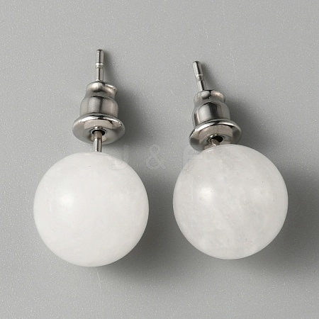 Natural Quartz Crystal Round Stud Earrings EJEW-WH0012-043P-14-1
