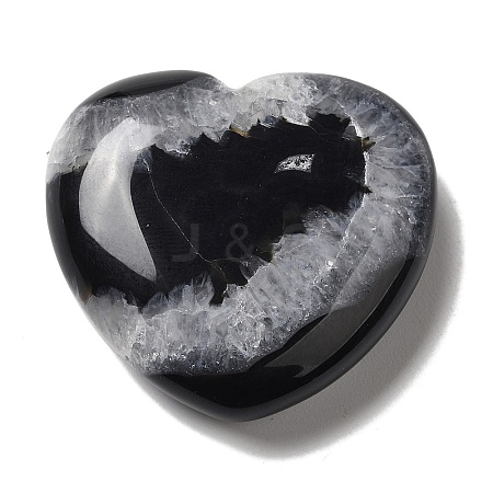 Natural Black Agate Love Heart Ornaments DJEW-Z007-01A-1