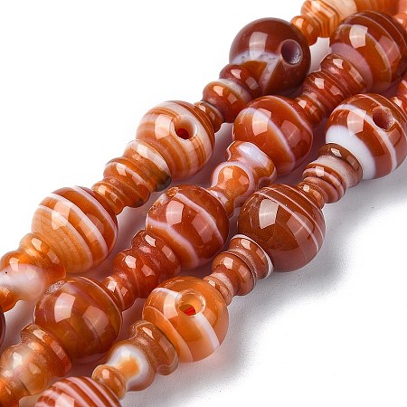 Dyed and Heated Natural Banded Agate 3-Hole Guru Bead Strands G-K149-43-1