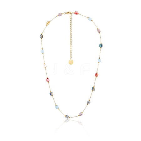 304 Stainless Steel & Glass Link Chain Necklaces for Women STAS-OY015-52G-1