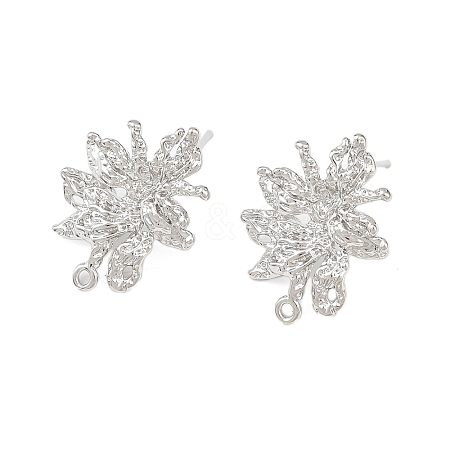 Flower Brass Stud Earring Findings KK-F921-04P-1