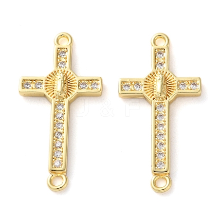 Rack Plating Brass Cubic Zirconia Religion Cross Connector Charm KK-C084-11A-G-1