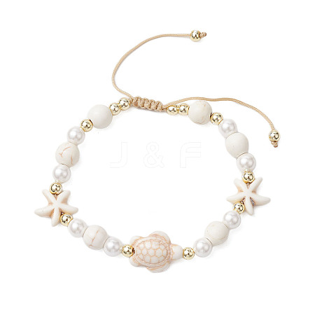 Starfish & Turtle Synthetic Magnesite Braided Bead Bracelets BJEW-JB11047-02-1