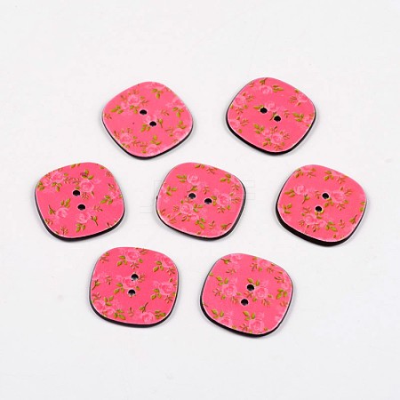 2-Hole Square with Rose Pattern Acrylic Buttons BUTT-F055-08D-1