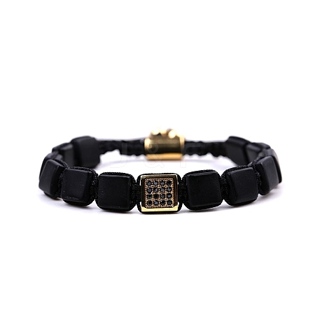 Natural Black Onyx Braided Bead Bracelets for Men PW-WG045CA-03-1