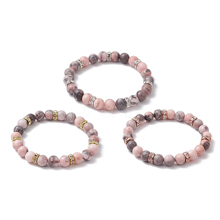 3Pcs 3 Colors 8.5mm Round Natural Pink Zebra Jasper Beaded Stretch Bracelets BJEW-JB10256-1