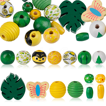 SUNNYCLUE 90Pcs 15 Styles Painted Summer Theme Natural Wood Beads WOOD-SC0001-48-1