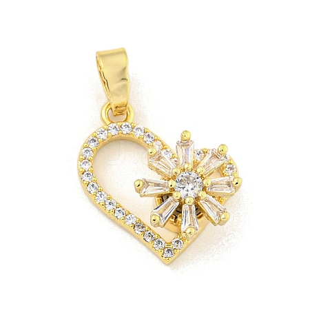 Heart Rack Plating Brass Clear Cubic Zirconia Pendants KK-M291-06G-1