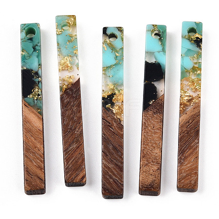 Transparent Resin & Walnut Wood Pendants RESI-N039-24G-1