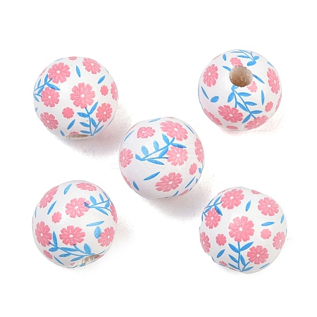 Printed Wood European Beads WOOD-G029-06C-1