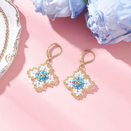 Handmade Glass Seed Beads Flower Leverback Earrings EJEW-MZ00578-01-1