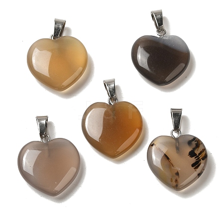 Heart Natural Grey Agate Pendants X-G-Q438-11-1