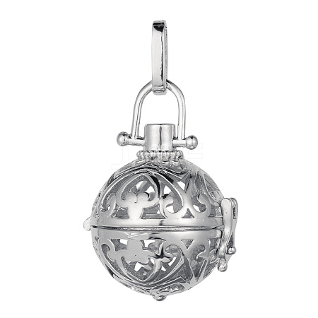 Brass Hollow Round Cage Pendants KK-E662-18P-NR-1