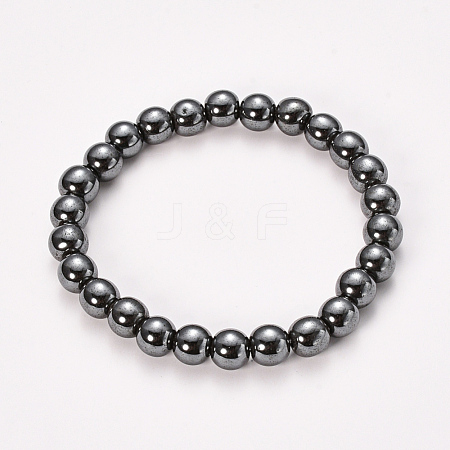 Non-magnetic Synthetic Hematite Beaded Stretch Bracelets BJEW-Q692-43-8mm-1