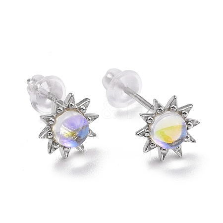 Anti-Tarnish Rhodium Plated 925 Sterling Silver Sunflower Stud Earring Findings LS-EJEW-M202-03P-1