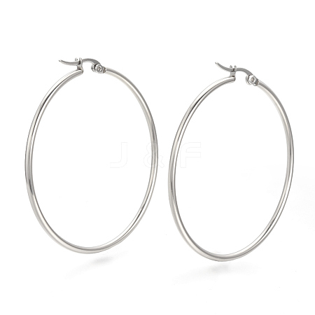 Tarnish Resistant 201 Stainless Steel Hoop Earrings X-MAK-R018-50mm-S-1