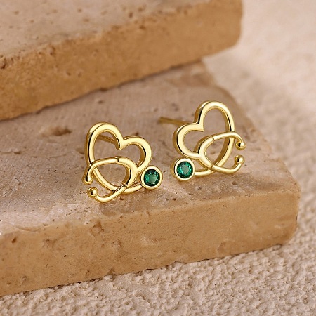 Brass Micro Pave Green Cubic Zirconia Stud Earrings for Women EJEW-K271-05G-1