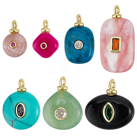 7Pcs 7 Styles Natural & Synthetic Mixed Gemstone Pendants KK-BC0015-71-1