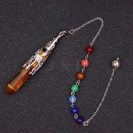 Natural Tiger Eye & Mixed Gemstone Bullet Pointed Dowsing Pendulums CHAK-PW0001-051E-1