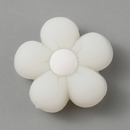 Flower Luminous Silicone Beads SIL-WH0008-37O-1