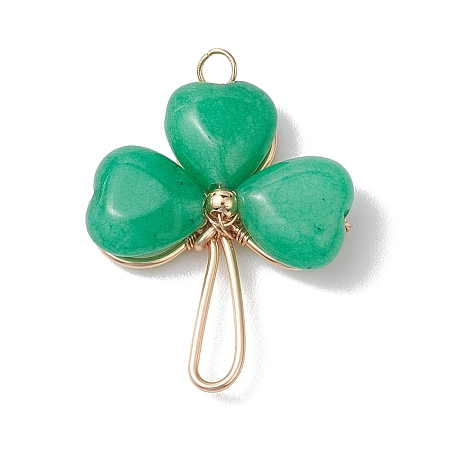 Dyed Natural Malaysia Jade Shamrock Pendants PALLOY-JF02785-03-1