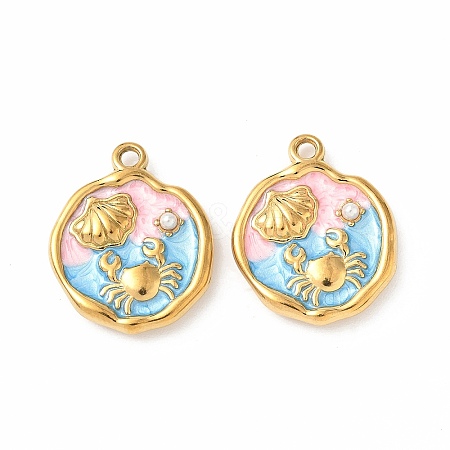304 Stainless Steel Enamel Crab Pendants STAS-I346-05G-03-1