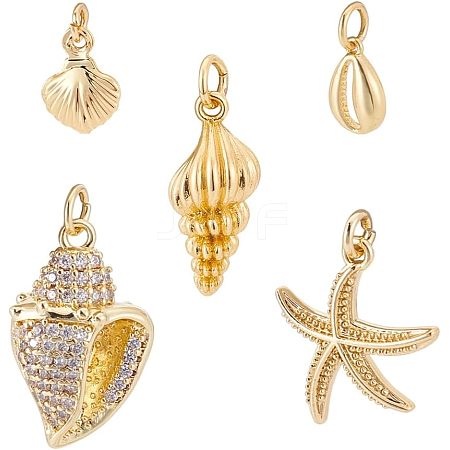 10Pcs 5 Styles Brass Charms KK-AR0004-38-1