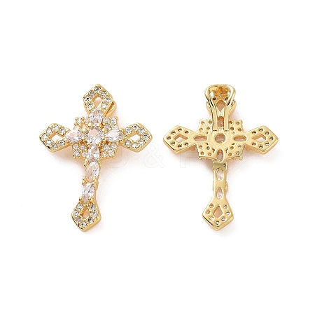 Rack Plating Brass Micro Pave Cubic Zirconia Pendants KK-C008-32G-02-1