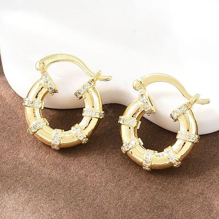 Bamboo Brass Micro Pave Clear Cubic Zirconia Hoop Earrings EJEW-F405-01G-1